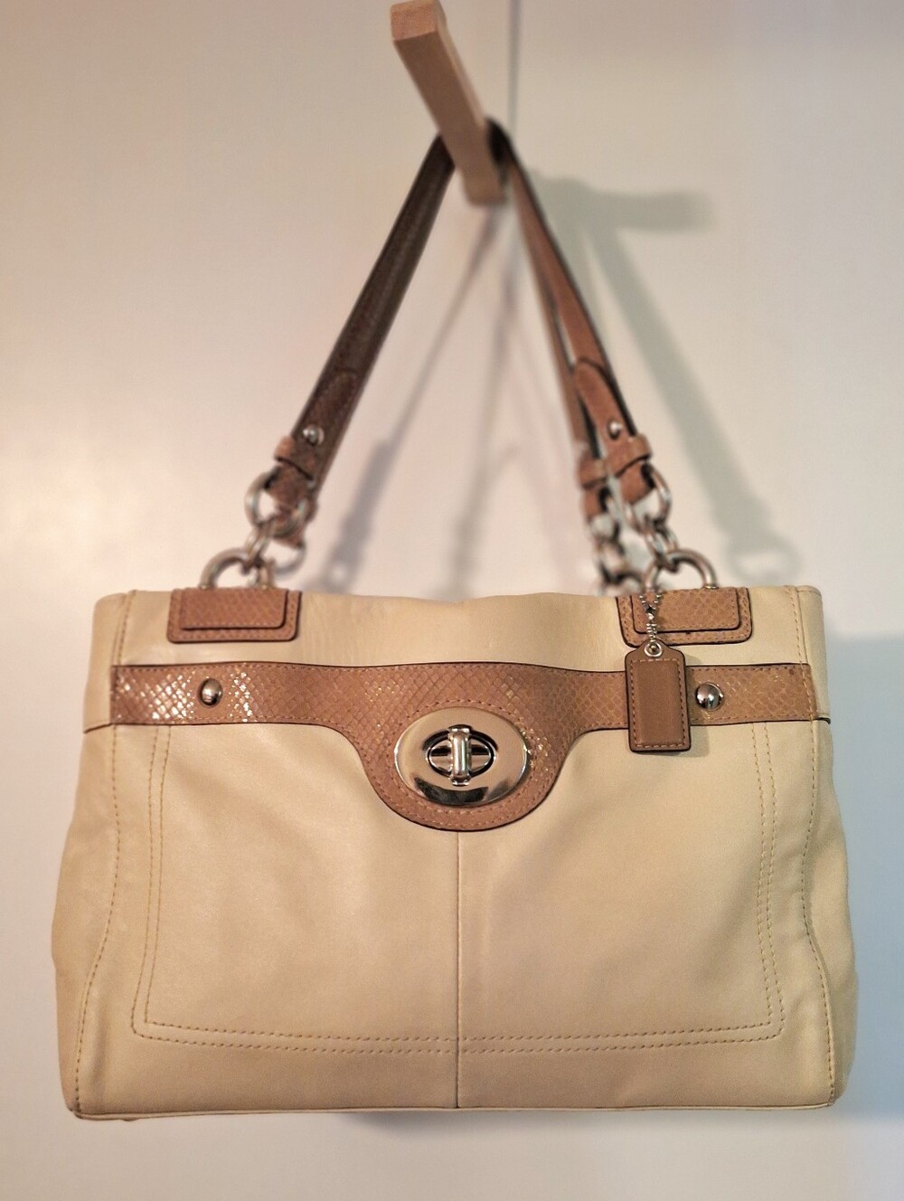 Coach Cream and Tan Leather Bag